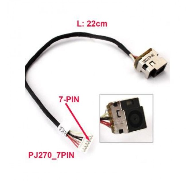 Универсальный Роз'єм живлення ноутбука з кабелем для HP PJ270 (7.4mm x 5.0mm + center pin), 8(7)-pi Универсальный (A49035)