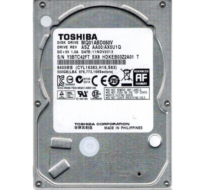 TOSHIBA_ Накопитель HDD 2.5" SATA  500GB Toshiba 5400rpm 8MB (MQ01ABD050V) Refurbished