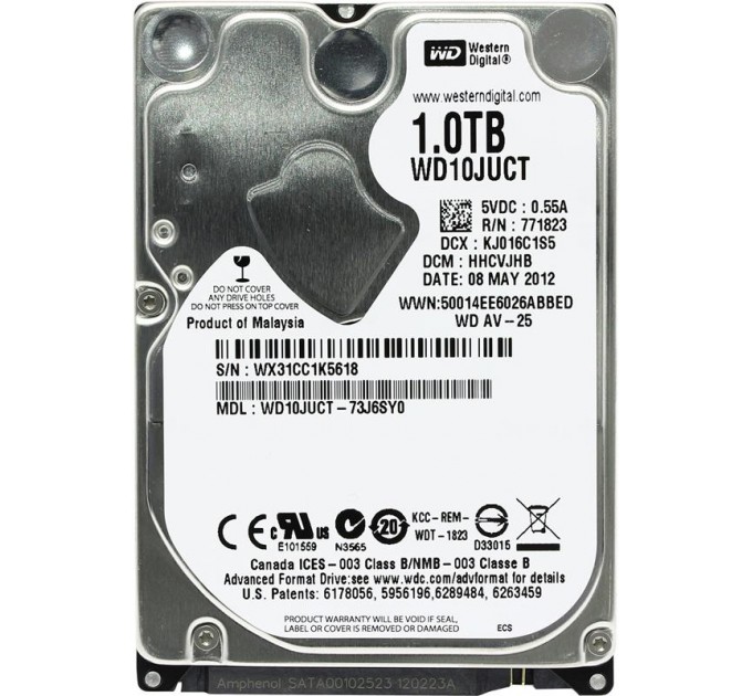WD_ Накопичувач HDD 2.5" SATA 1.0TB WD AV-255400rpm 16MB (WD10JUCT) Refurbished